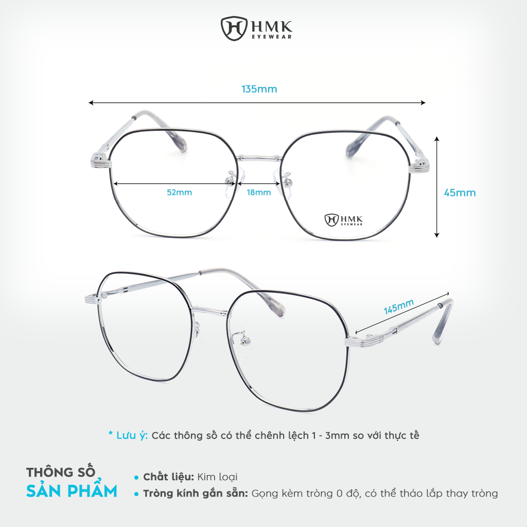 Gọng Kính Cận Kim Loại Dáng Đa Giác Bầu HMK Eyewear – KL90026