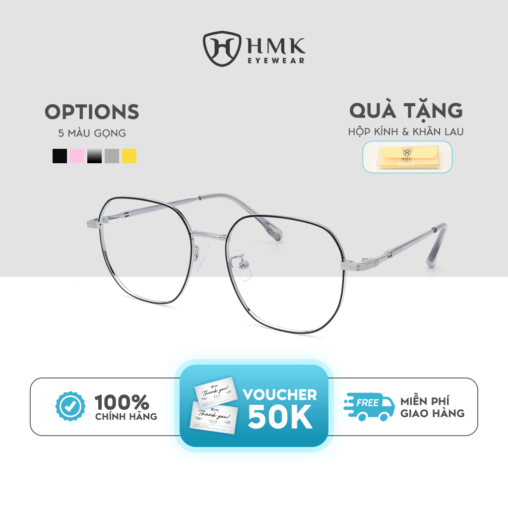 Gọng Kính Cận Kim Loại Dáng Đa Giác Bầu HMK Eyewear – KL90026