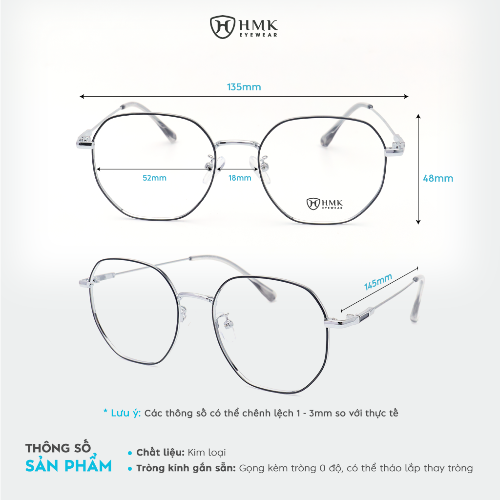 Gọng Kính Đa Giác Kim Loại HMK Eyewear – KL90028