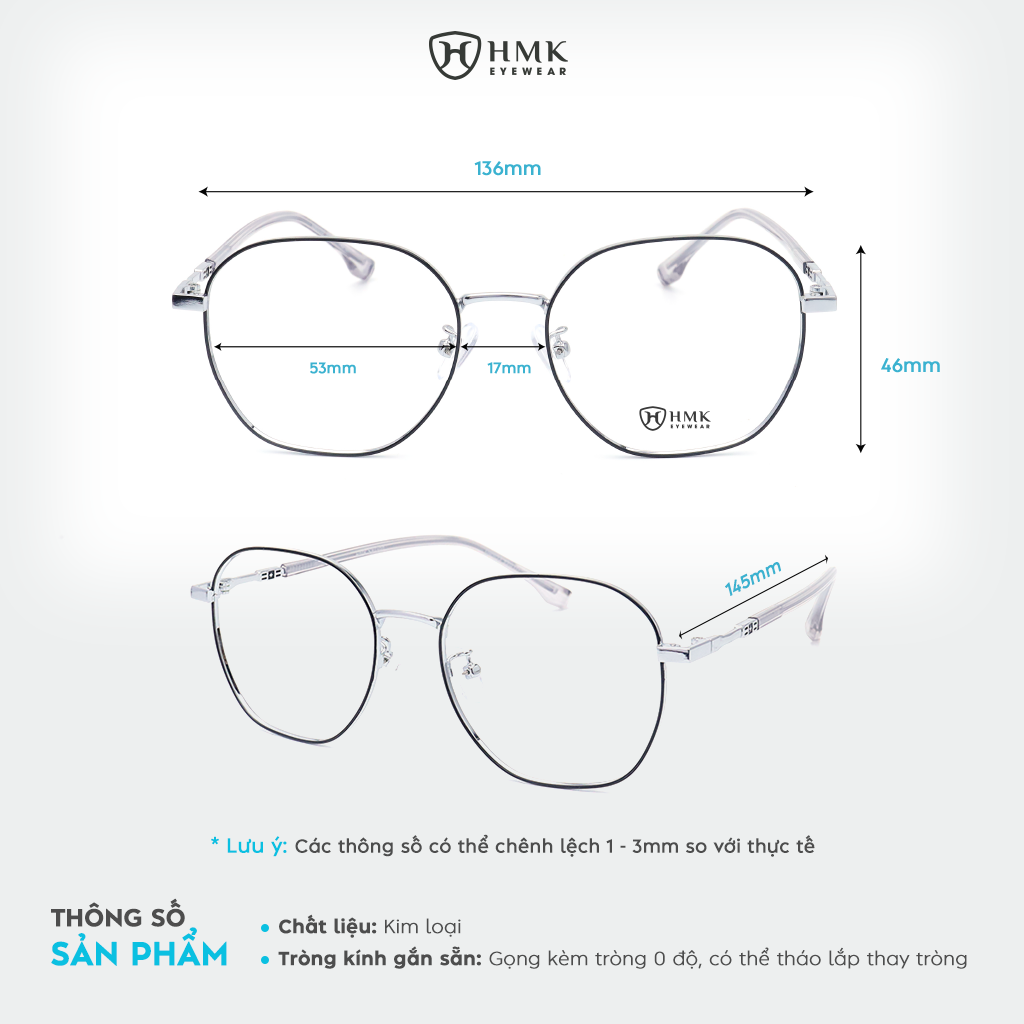 Gọng Kính Cận Kim Loại Form Đa Giác HMK Eyewear – KL90032