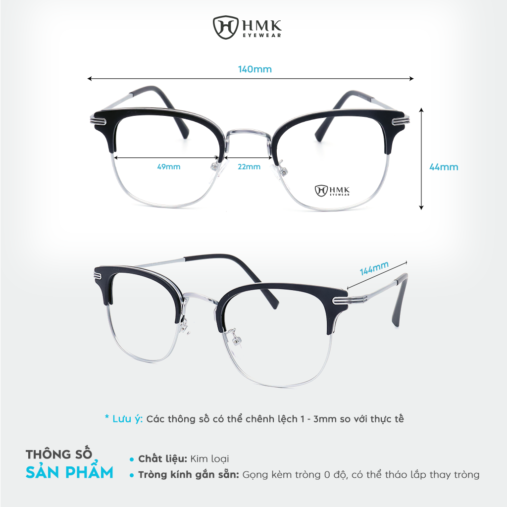 Gọng Kính Cận Nửa Viền Kim Loại HMK Eyewear – NV1003