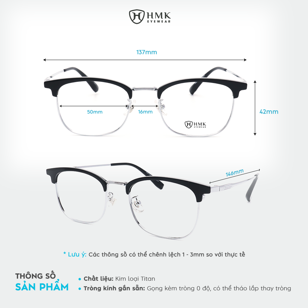 Gọng Kính Cận Nửa Viền Kim Loại HMK Eyewear – NV10244