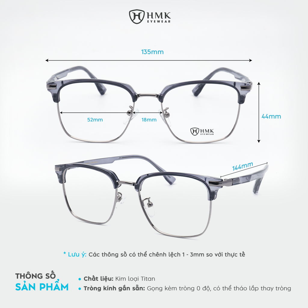 Gọng Kính Cận Nửa Viền Kim Loại HMK Eyewear – NV9771