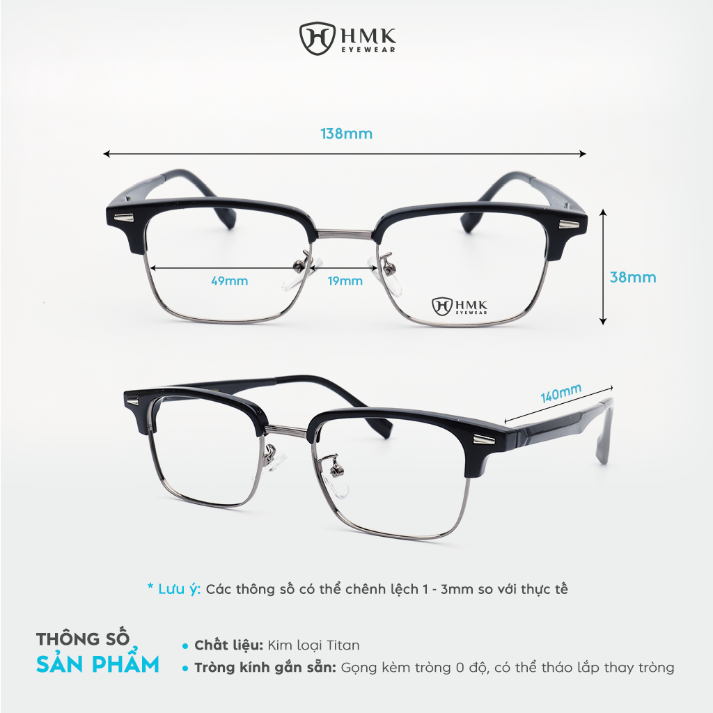 Gọng Kính Cận Nửa Viền Kim Loại HMK Eyewear – NV9875