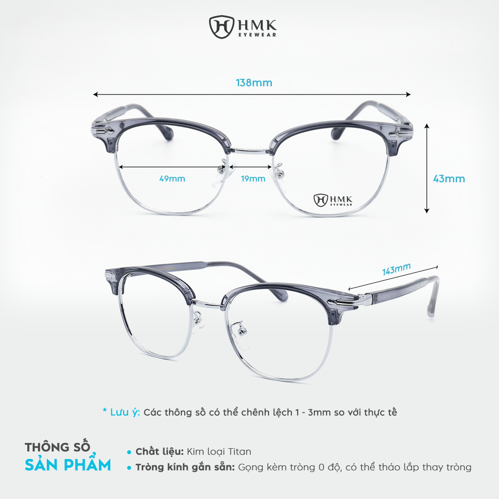 Gọng Kính Cận Nửa Viền Kim Loại HMK Eyewear – NV9889