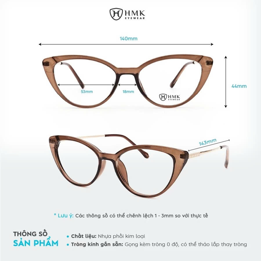 Gọng Kính Mắt Mèo HMK Eyewear Nhựa Kim Loại Cá Tính Thời Trang Nam Nữ – MM52001