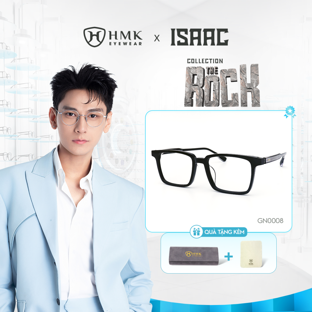 [HMK x ISAAC] Gọng Kính Nhựa Lõi Titan HMK Eyewear Form Vuông Thời Trang Hàn Quốc – GN0008