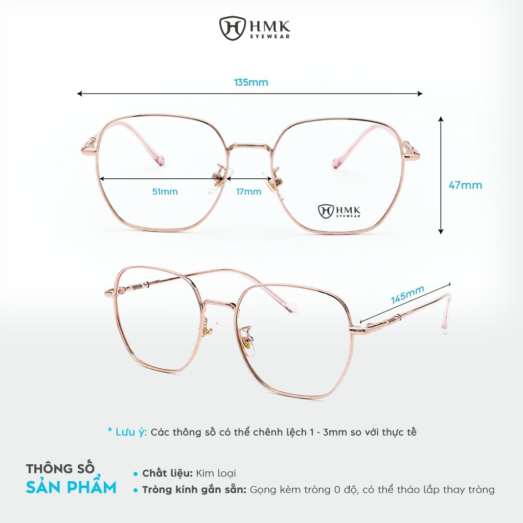 Gọng Kính Chất Liệu Kim Loại Chính Hãng HMK Eyewear Dáng Vuông Thời Trang Sang Trọng – KL69120