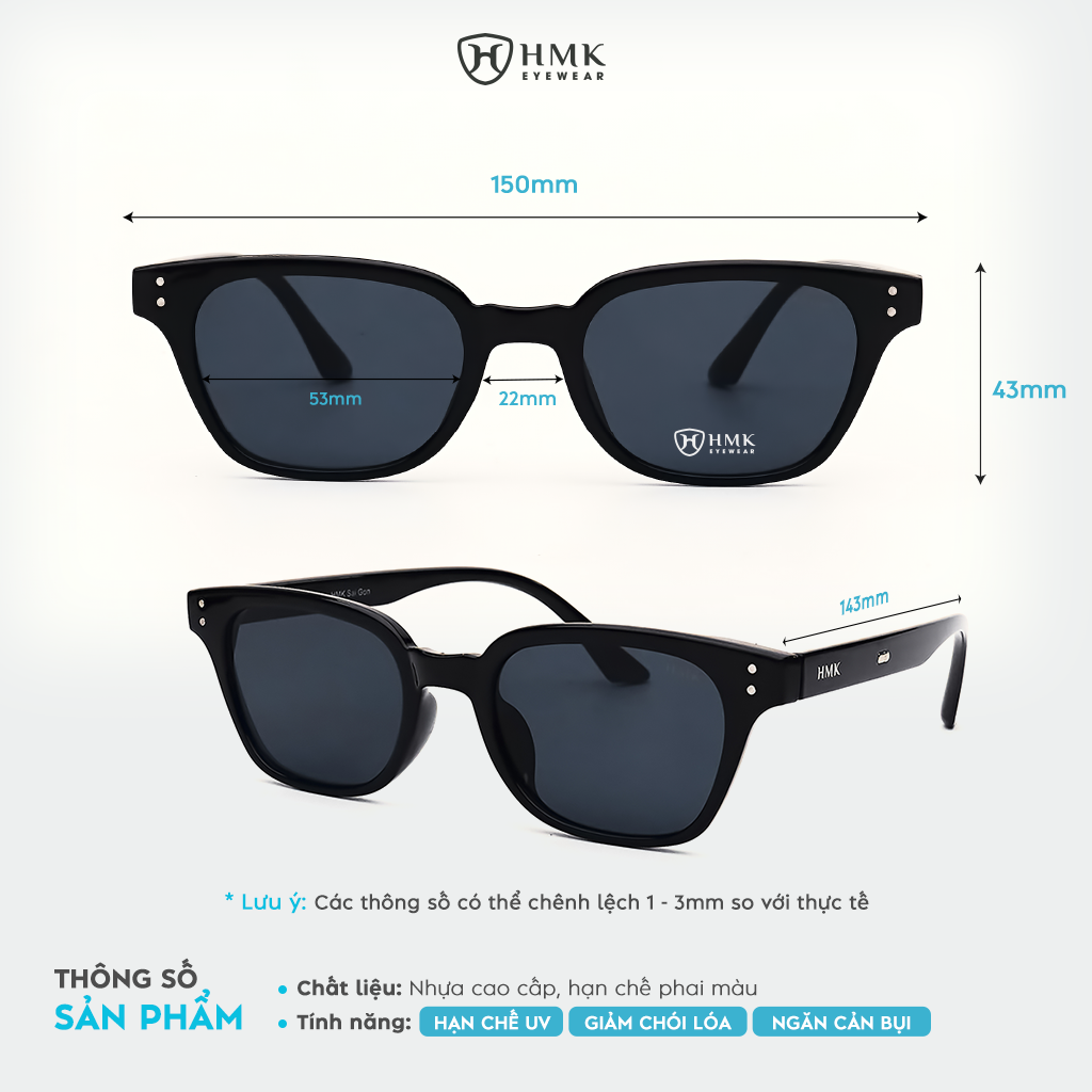 Kính Râm Nữ HMK Eyewear Thời Trang Nhiều Màu Chống Tia UV Bảo Vệ Mắt – KM627 x GN627