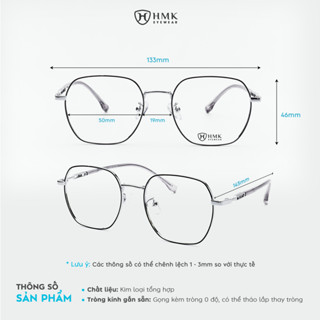 Gọng Kính Cận HMK Eyewear Kim Loại Đa Giác Unisex Nam Nữ Thời Trang Trendy Dễ Đeo Dễ Thương -KL90080