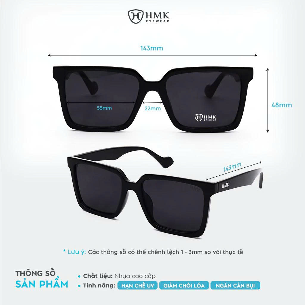 Kính Râm Đen Phụ Kiện Đi Biển HMK Eyewear Thời Trang Thời Thượng Chống Tia UV – KM2272