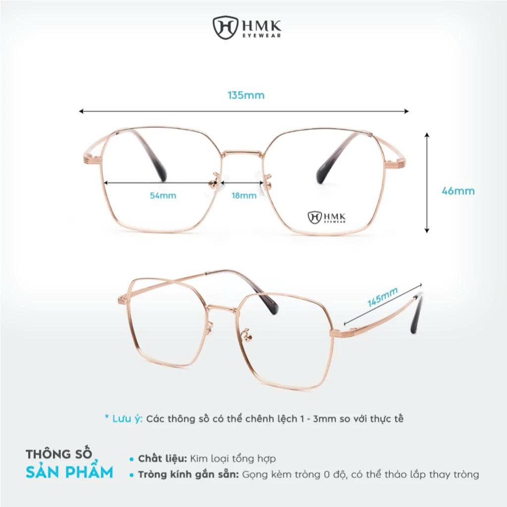 Gọng Kính Kim Loại HMK Eyewear Dáng Đa Giác Thời Trang Nam Nữ – KL68043