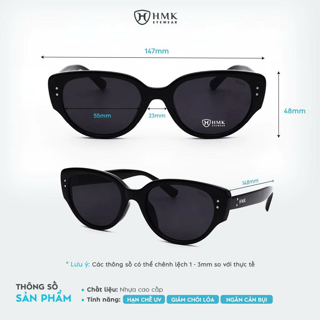 Kính Mát Phụ Kiện Đi Biển Thời Trang HMK Eyewear Dáng Mắt Mèo 2 Màu Thời Thượng Chống Tia UV- KM2327