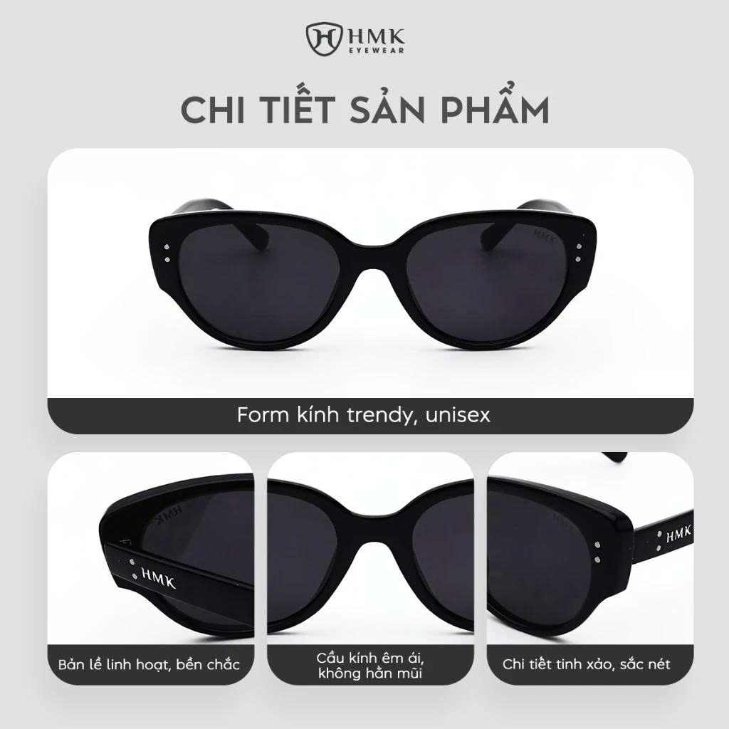 Kính Mát Phụ Kiện Đi Biển Thời Trang HMK Eyewear Dáng Mắt Mèo 2 Màu Thời Thượng Chống Tia UV- KM2327