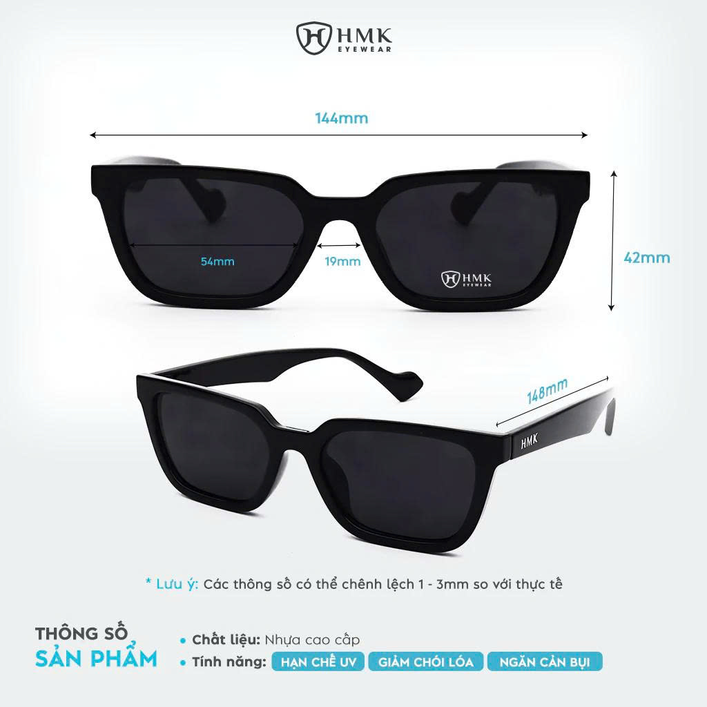Kính Râm Phụ Kiện Đi Biển HMK Eyewear Dáng Mắt Vuông Unisex Chống Tia UV Bảo Vệ Mắt – KM2271