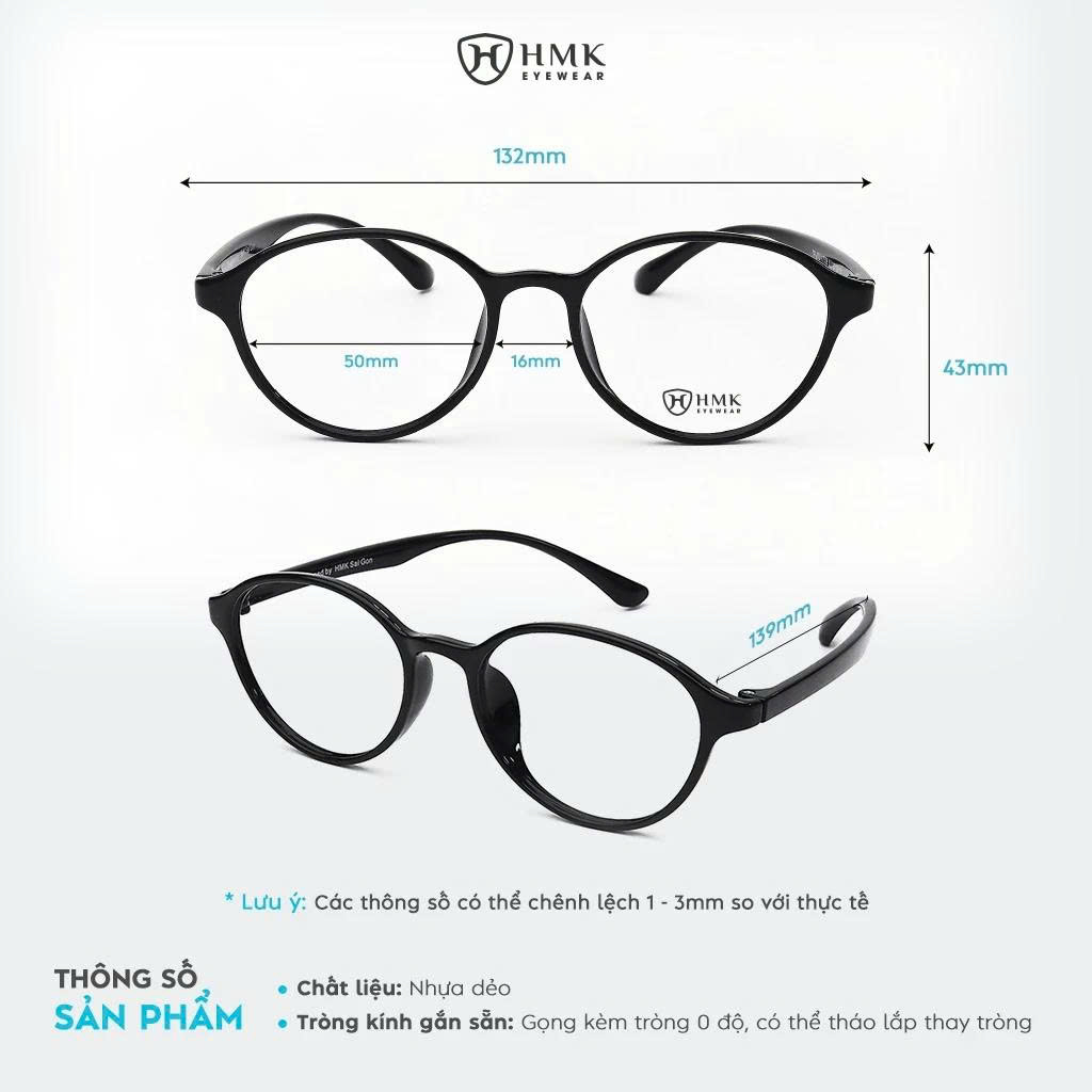 Kính Trẻ Em HMK Eyewear Nhựa Dẻo, Dáng Bầu Tròn Dễ Đeo, Màu Sắc Ngọt Ngào – GN17008